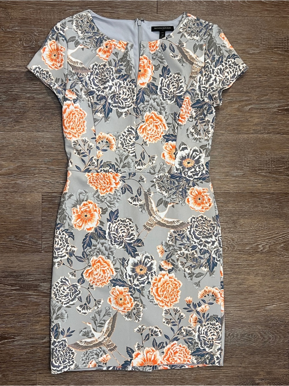 Banana Republic Floral Crane Print Sheath Dress Light Blue Gray | Size: 6P